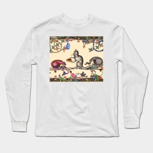 WEIRD MEDIEVAL BESTIARY THREE HUNTER CATS AND MOUSE Long Sleeve T-Shirt